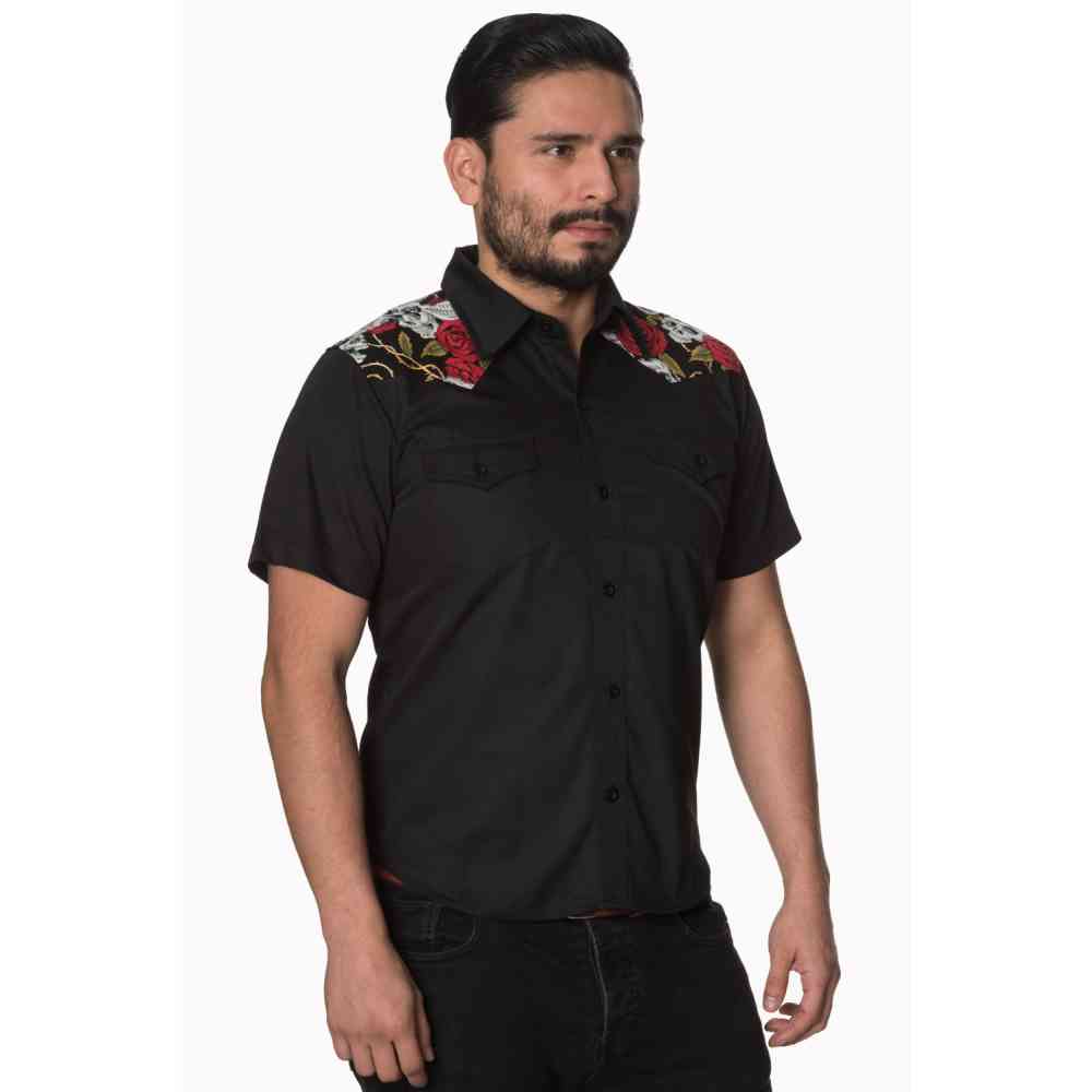 Banned - Sugar skull and roses Bluse - Schwarz